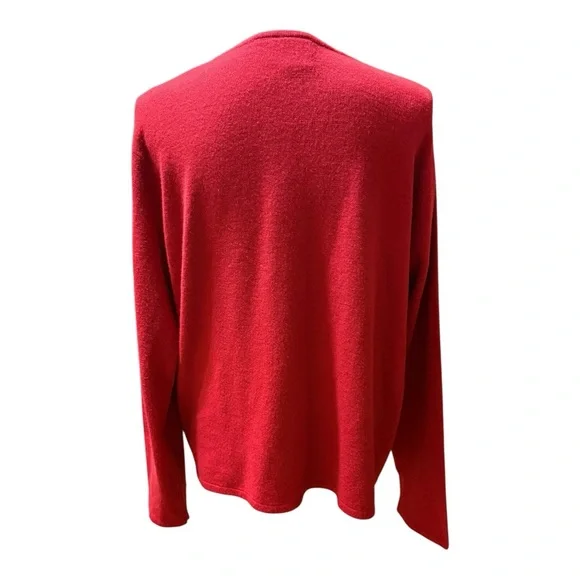 Emma James Red Holiday Cardigan, embellished style ribbon/bead floral designs - Picture 6 of 7